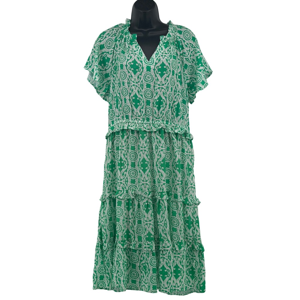 Destination 365 Women's M Printed Short-Sleeve Midi Dress w/Smocking Casual